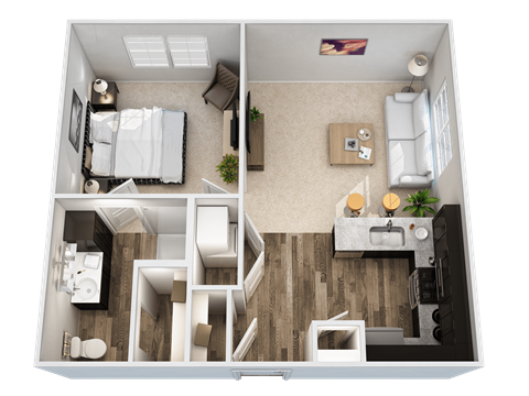 Floor plan for 1 bed, 1 bath, 610 sqft